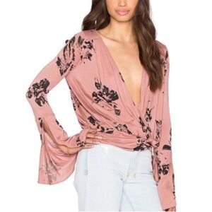 Free Prople Floral Wrap Blouse - Pink  and Black